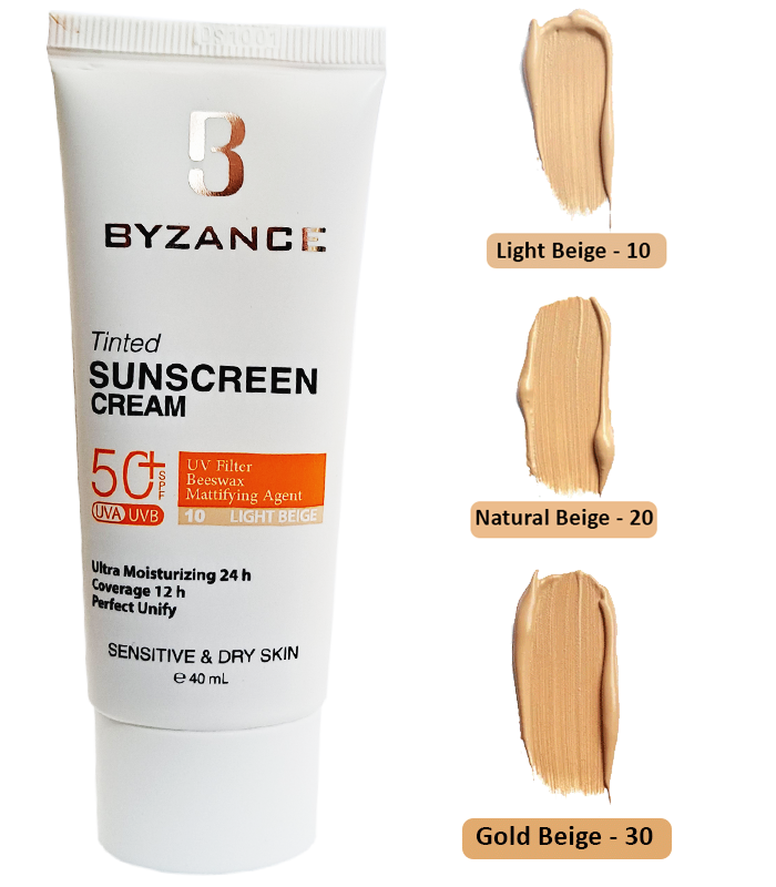 کرم ضد آفتاب رنگی بیزانس با SPF50 مناسب پوست های حساس و خشک حجم 40 میلی لیتر